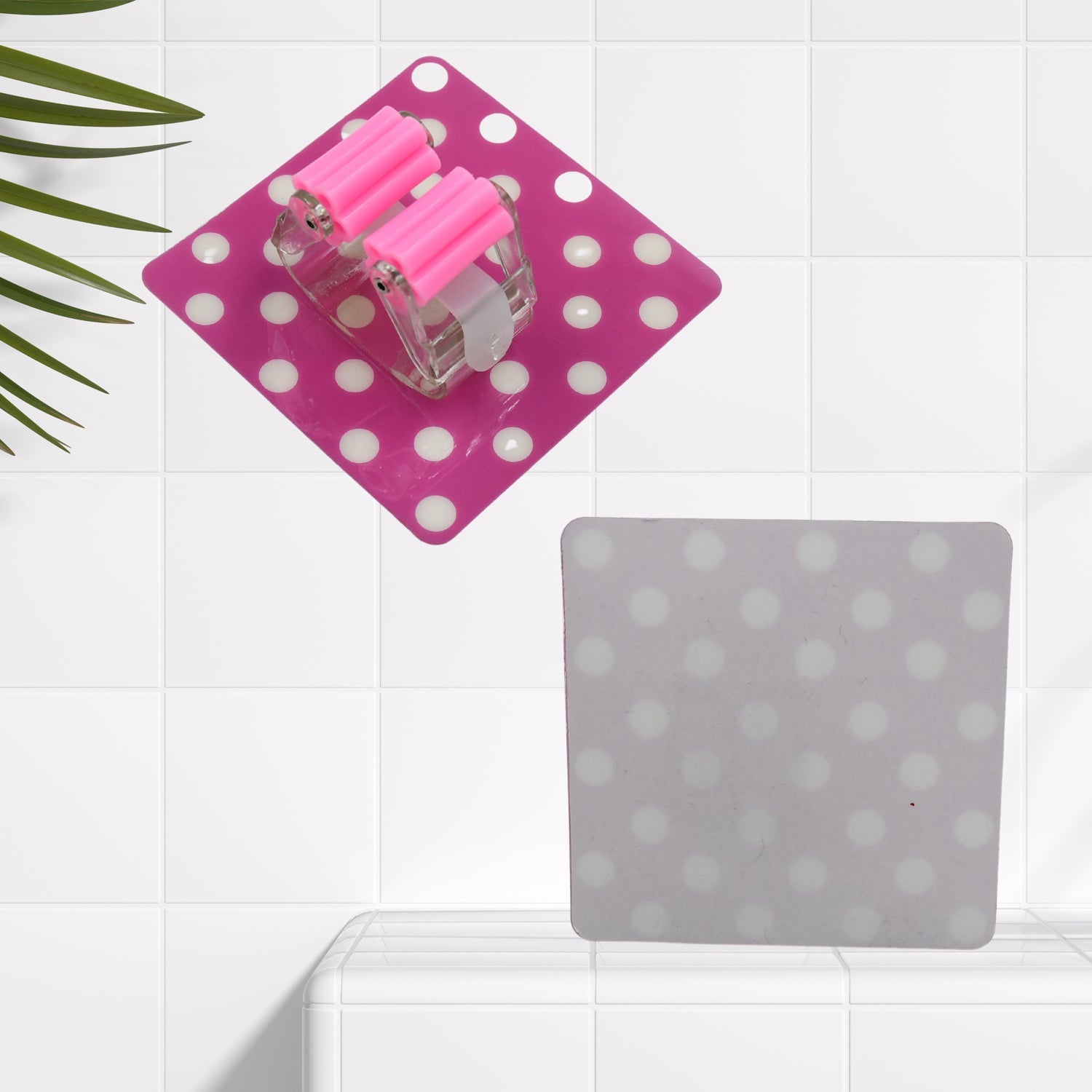 Wall-mounted broom and mop organizer with grip clips Wall-mounted broom and mop organizer with grip clips